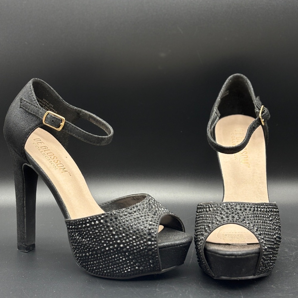 De Blossom Collection Black Rhinestone Heels